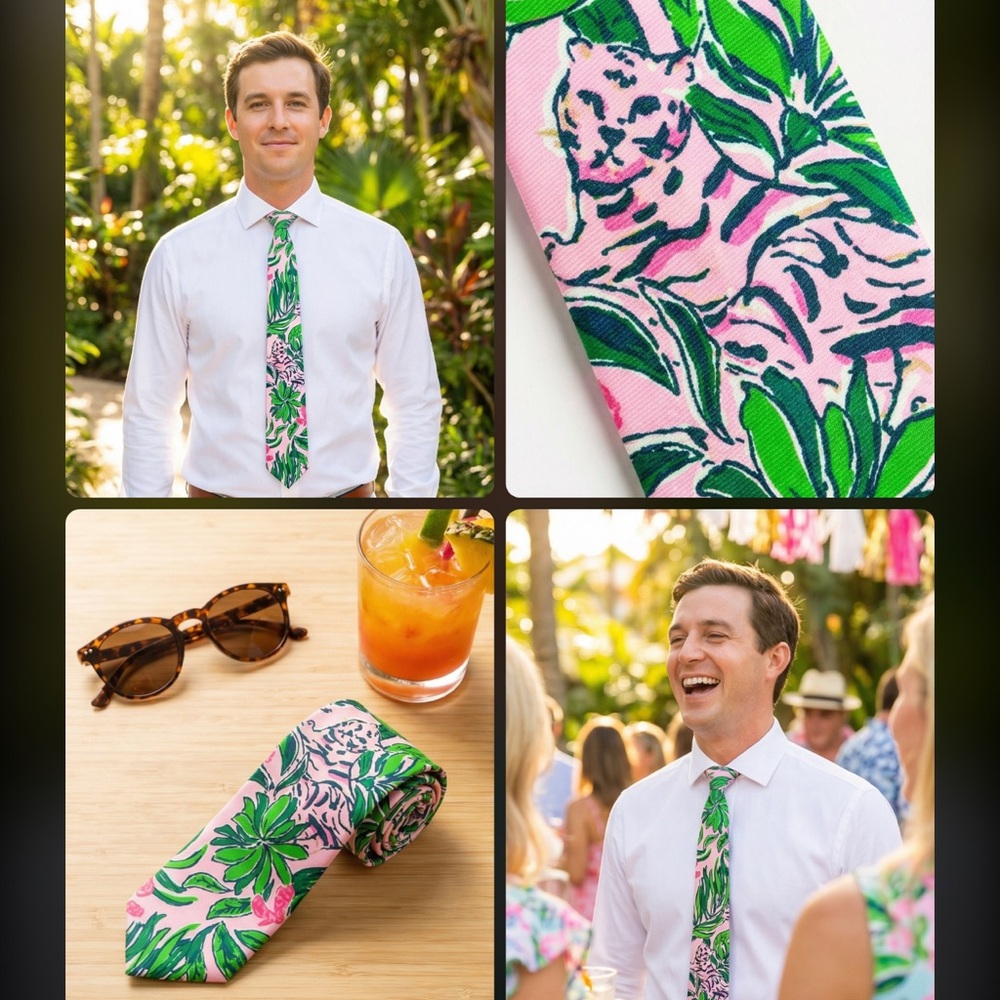 Tropical Pink & Green Floral Tie